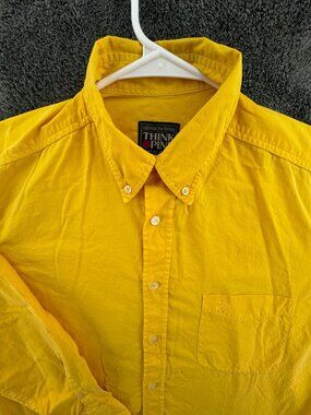 Think Pink Yellow Long Sleeve Button Up Shirt Medium Cotton W/ Logo Yosemite CA